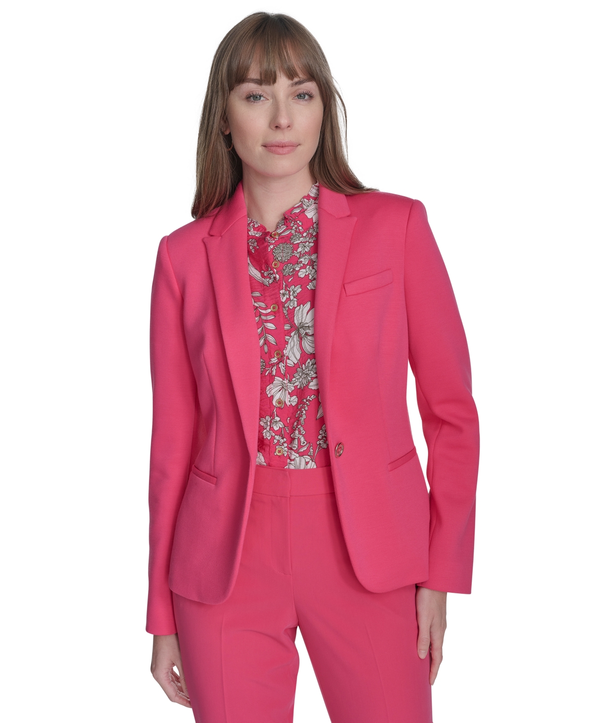 Tommy Hilfiger Womens One Button Blazer Sloane Pants Printed Puff Sleeve Blouse In Rosette