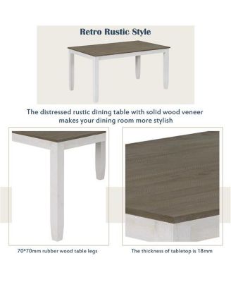 Rustic Style 6-Piece Dining Room Table Set with 4 Upholstered Chairs & a Bench