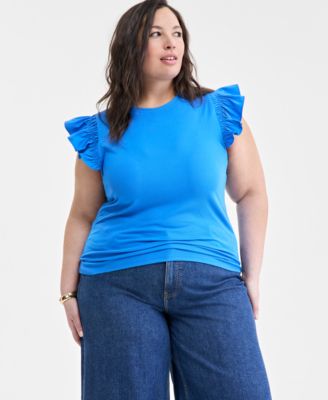 On 34th - Trendy Plus Size Crewneck Flutter-Sleeve Top