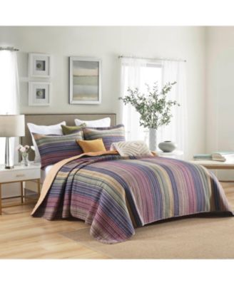 3Pcs 100% Cotton Quilt Bedspread Set Reversible Bedding Striped King