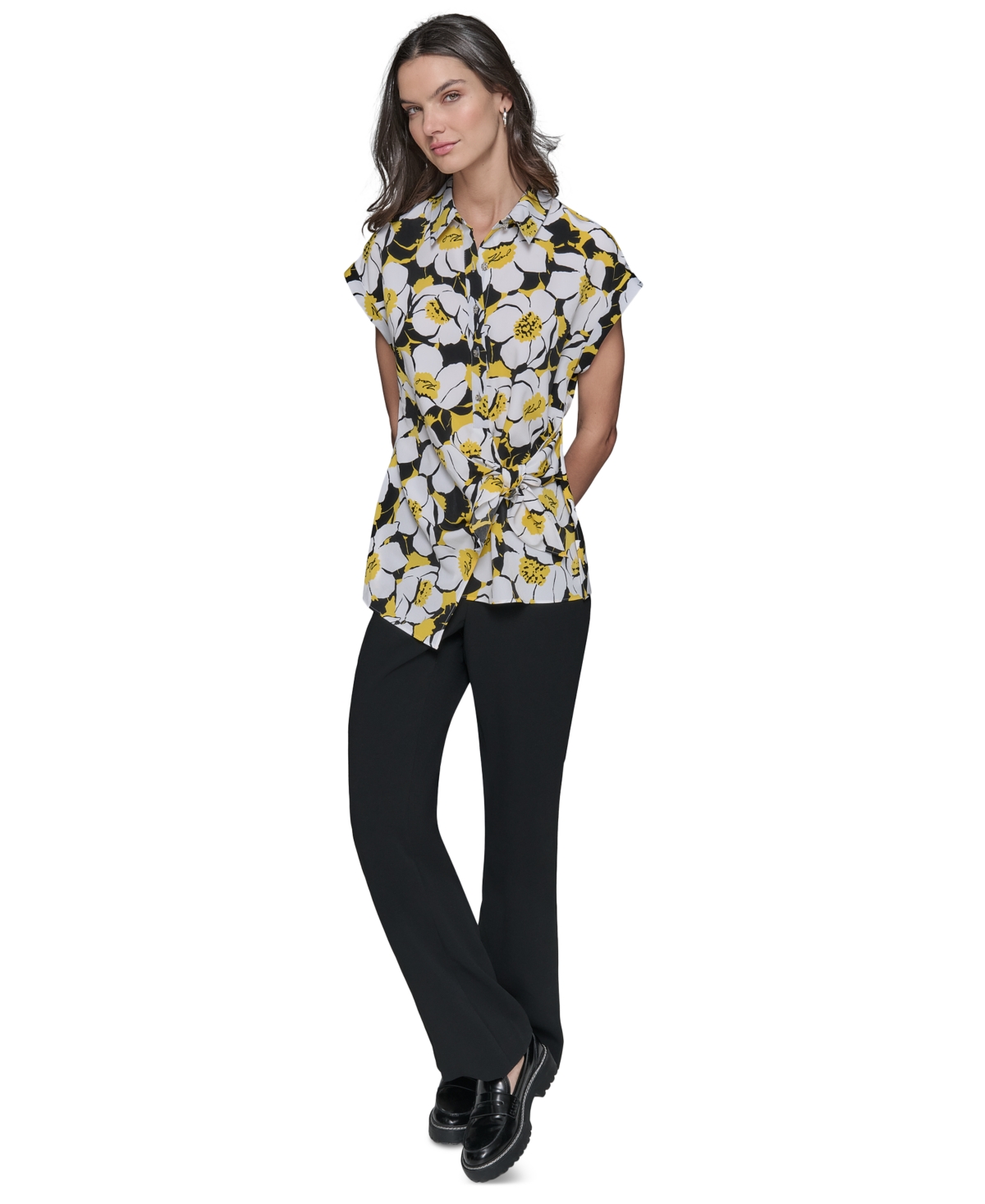 KARL LAGERFELD WOMEN'S PRINTED ASYMMETRICAL BUTTON-FRONT TOP 