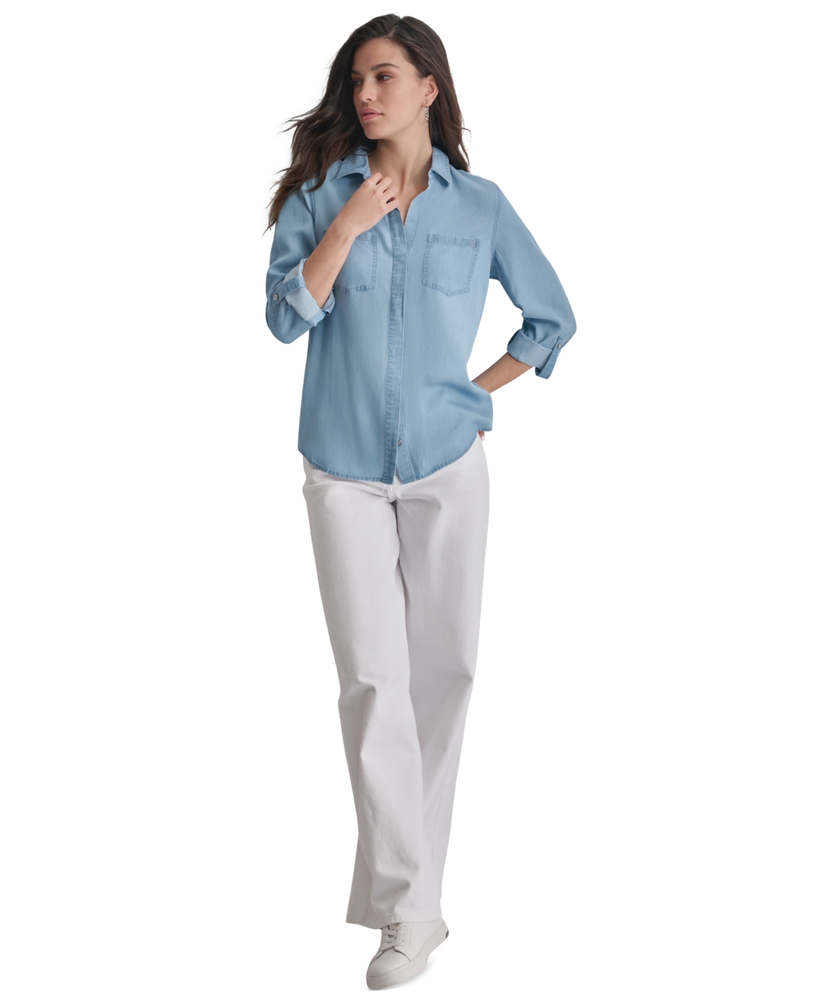 DKNY JEANS WOMEN'S ROLL-TAB-SLEEVE BUTTON-FRONT SHIRT 