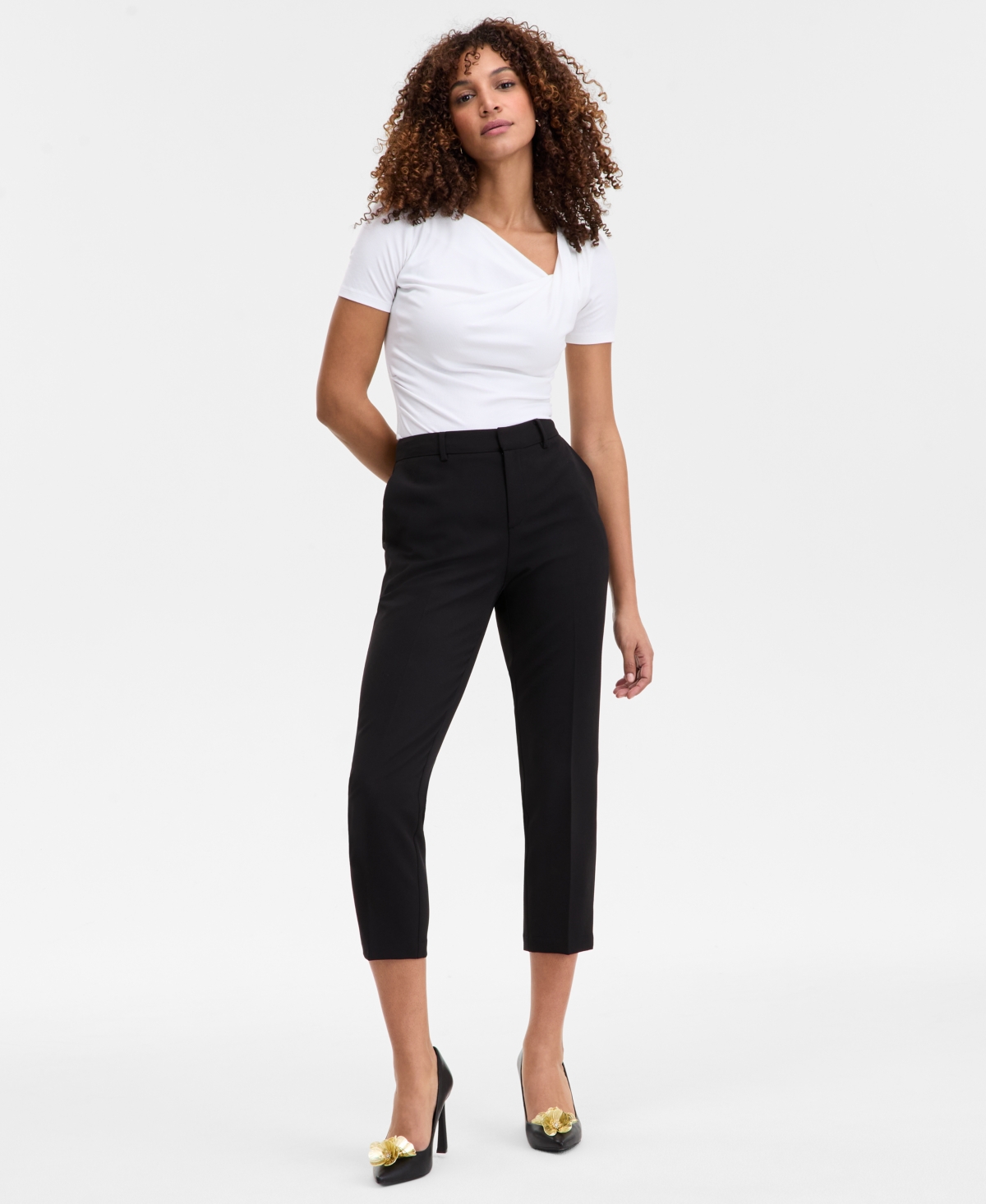 Inc International Concepts Women's Straight-leg Cropped Pants, Exclusively At Macy's In Deep Black