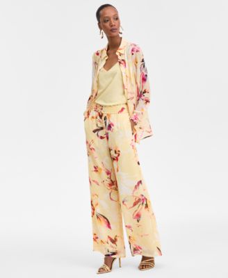 I.N.C. International Concepts - Women's Floral Crinkle-Chiffon Wide-Leg Pants