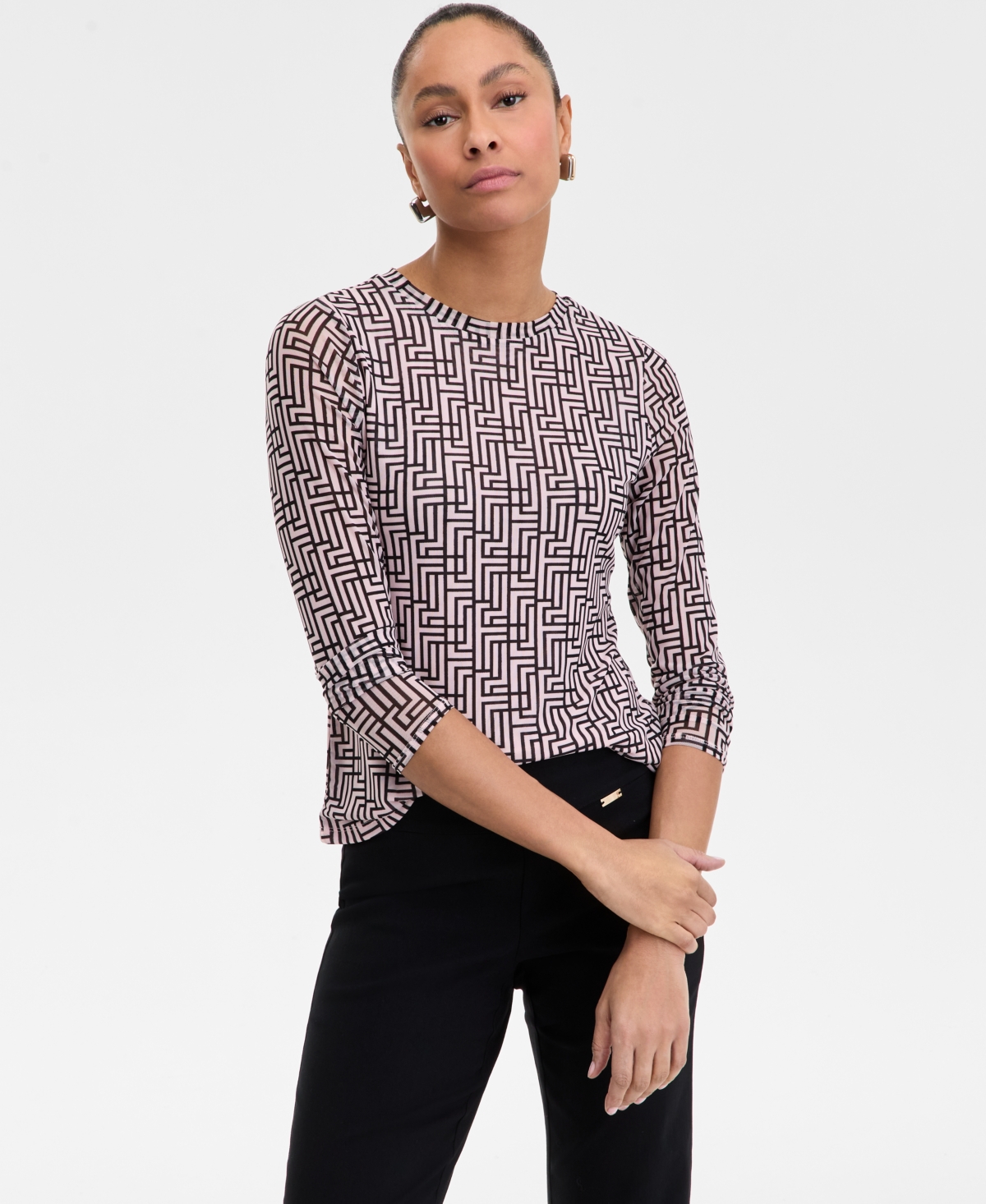 Inc International Concepts Women's Printed Mesh Top, Exclusively At Macy's In Goya Geo-p