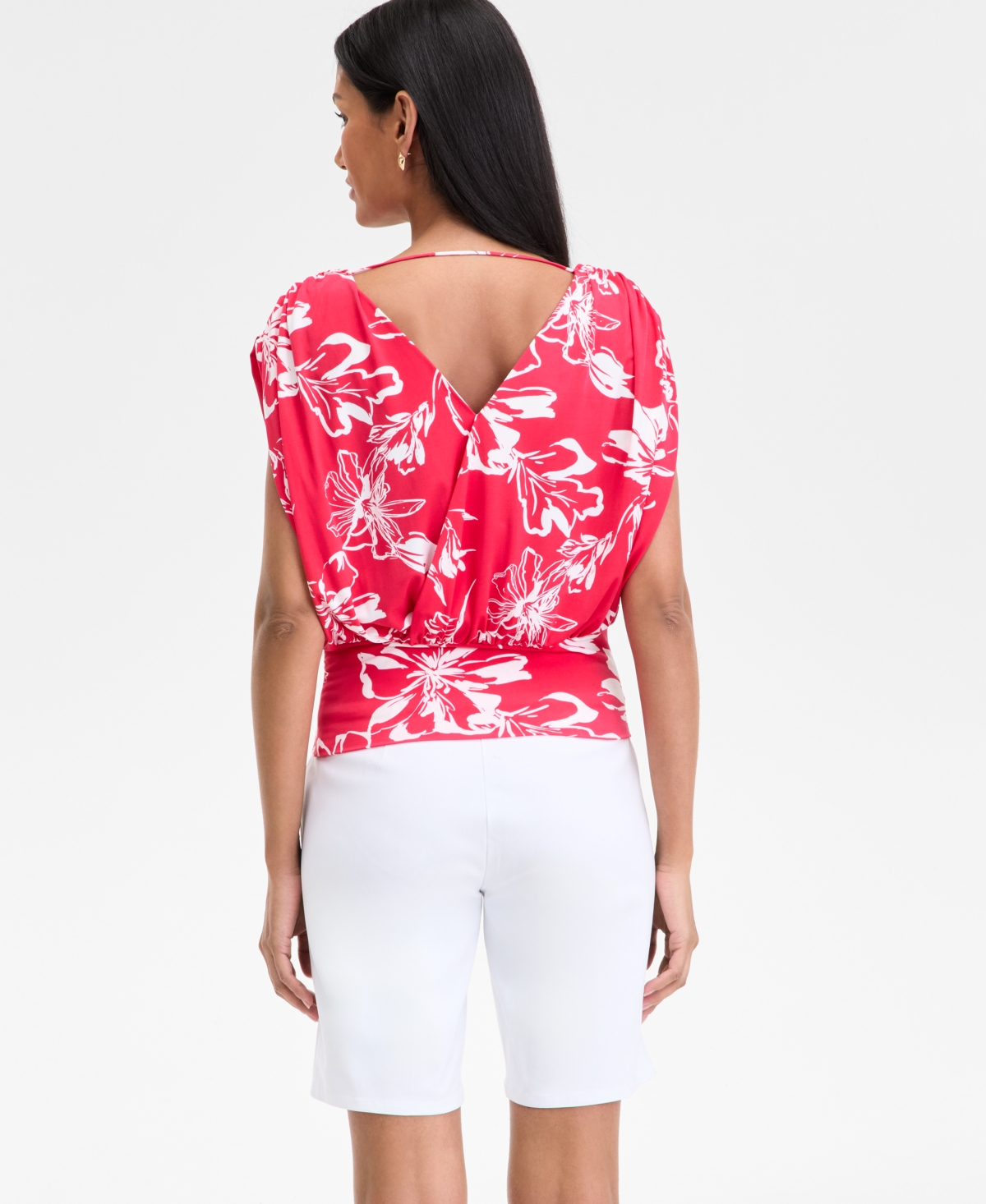 Inc International Concepts Inc Plus Size Printed Ruched Surplice-neck Top, Exclusively At Macy's In Freyabloom