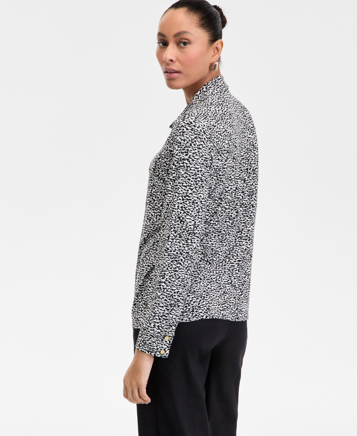 Inc International Concepts Women's Printed Knit Utility Shirt, Exclusively At Macy's In Gray