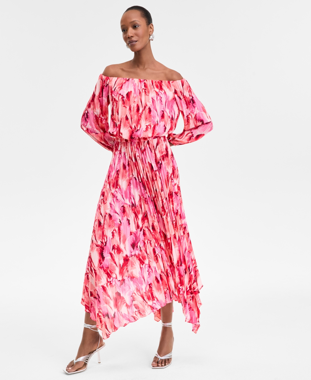 Inc International Concepts Women's Printed Pleated Off-the-shoulder Maxi Dress, Exclusively At Macy's In Vera Bouqu