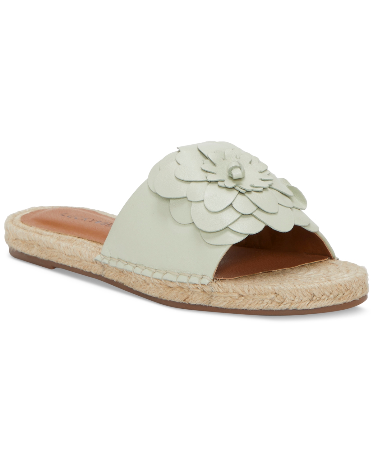 Shop Lucky Brand Women's Biricha Flower Flat Sandals In Peppermint Green Leather