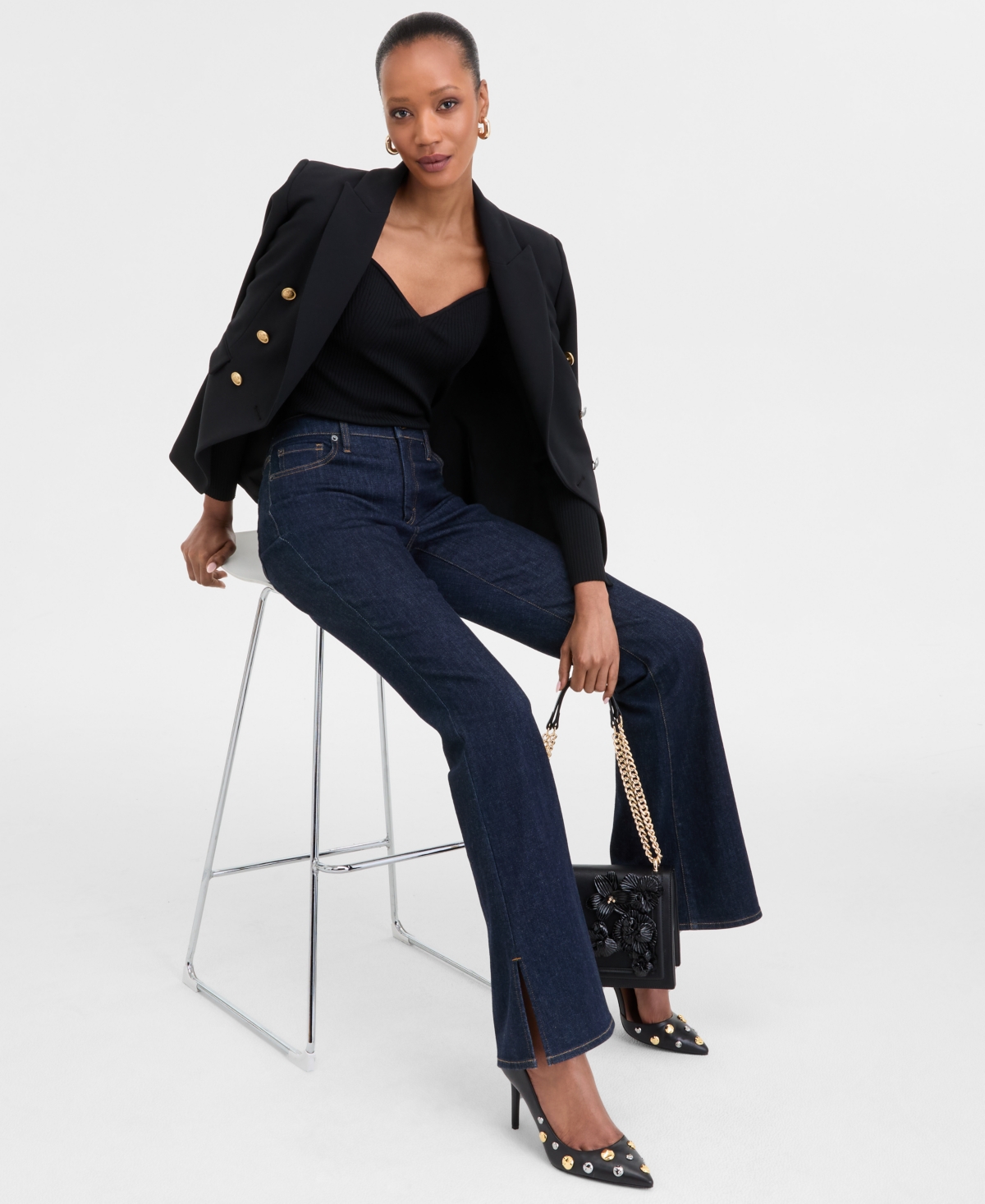 Inc International Concepts Women's Sweetheart-neck Sweater, Exclusively At Macy's In Deep Black