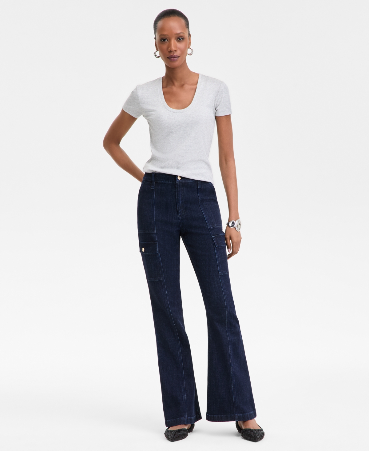 Women's Utility High-Rise Flared Jeans, Exclusively at Macy's - Dk Indigo