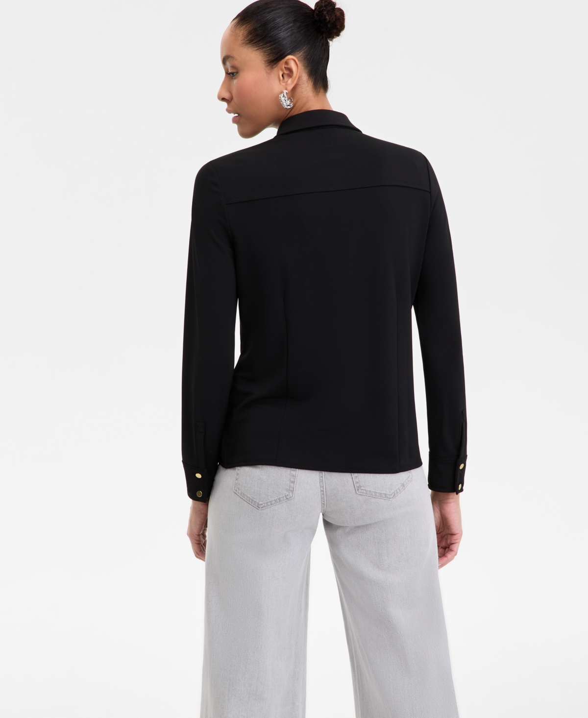 Inc International Concepts Women's Knit Utility Shirt, Exclusively At Macy's In Deep Black