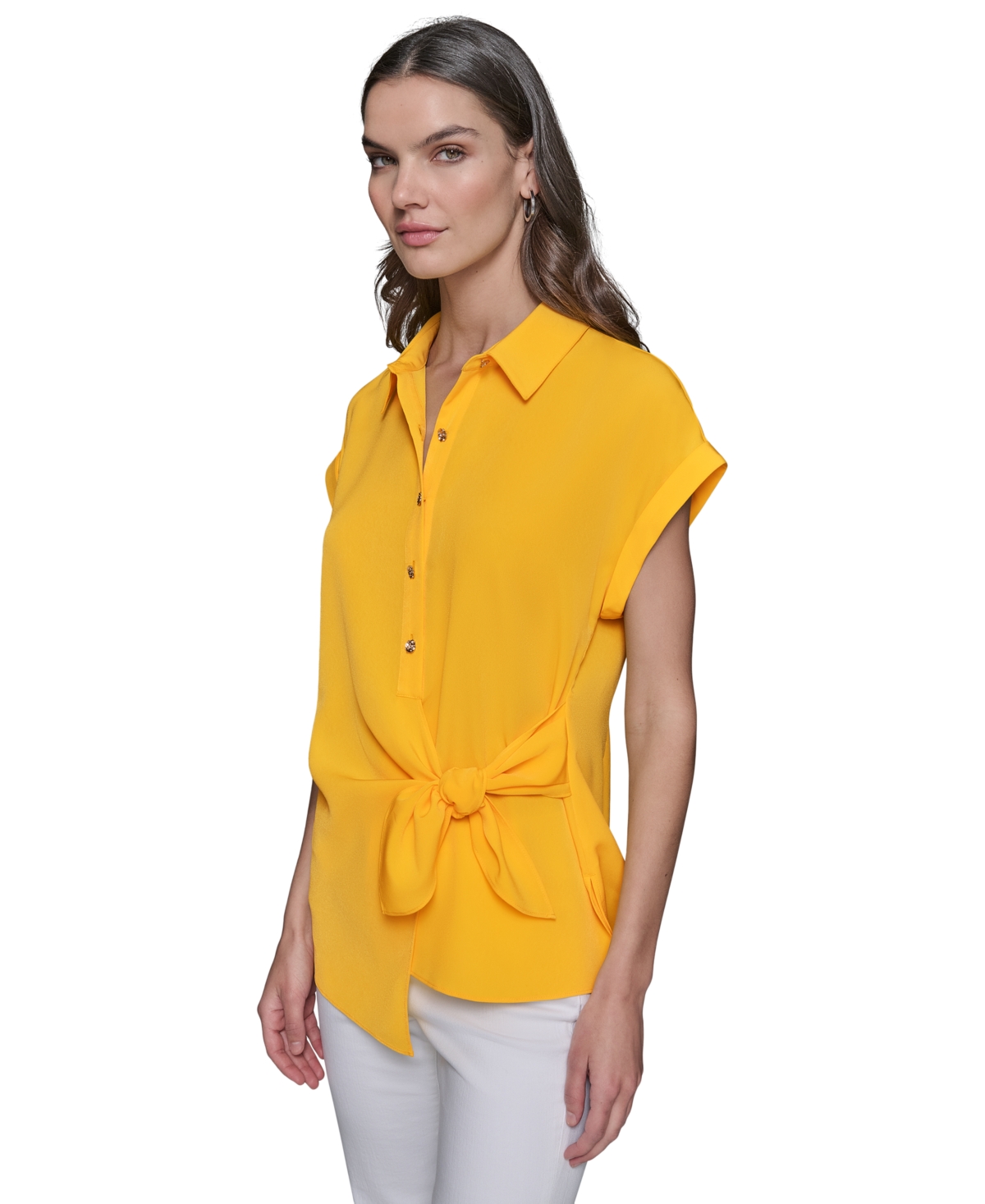 KARL LAGERFELD WOMEN'S ASYMMETRIC BUTTON-FRONT TOP 