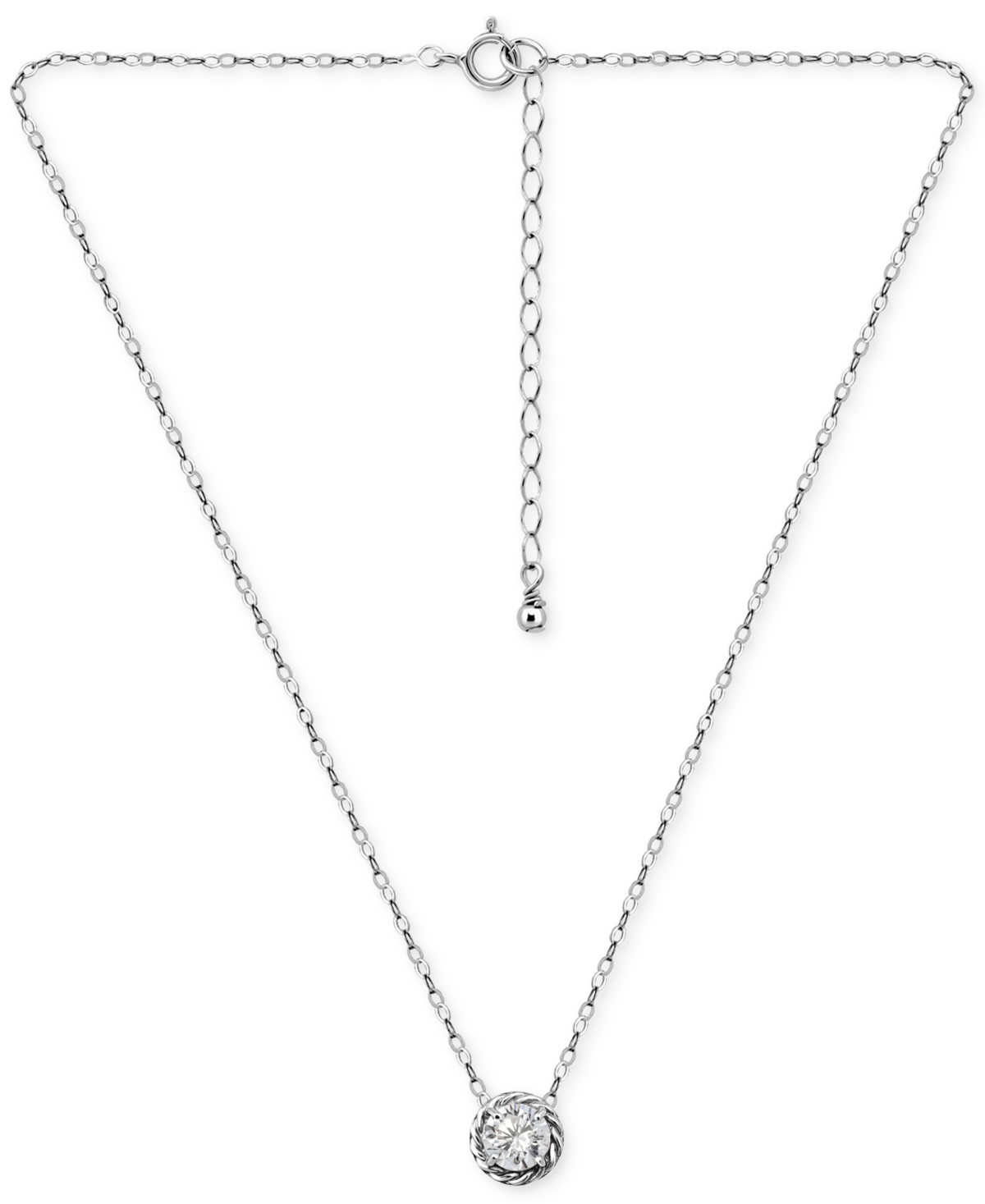 Giani Bernini (1 1/4 Cttw) 6mm Round Cubic Zirconia With Polished Rope Style Border Necklace. 16" + 2" Extender. 1 In Silver