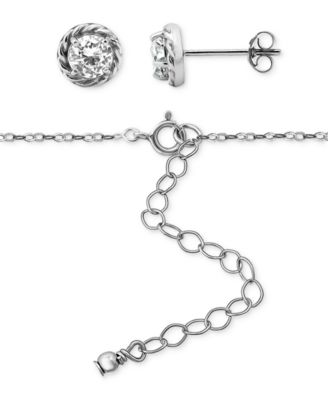 2-Pc. Set Cubic Zirconia Infinity Rope Necklace & Stud Earrings in 18k Gold, 16" + 2" extender, Exclusively at Macy's