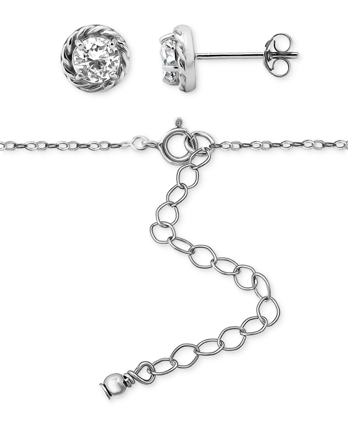 Giani Bernini 2-pc. Set Cubic Zirconia (2-7/8 Ct. T.w.) Infinity Rope Frontal Necklace & Round Rope Border Stud Ea In Silver