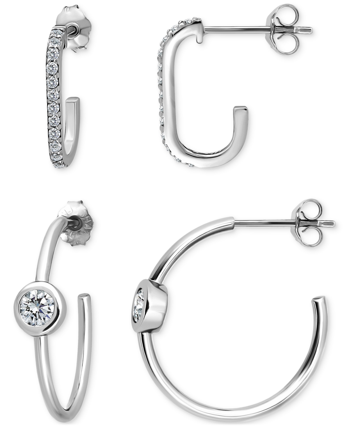 Giani Bernini 2-pc. Set Pave Cubic Zirconia & Round Bezel Set Cubic Zirconia Hoop Earrings In 18k Gold Over Sterli In Silver