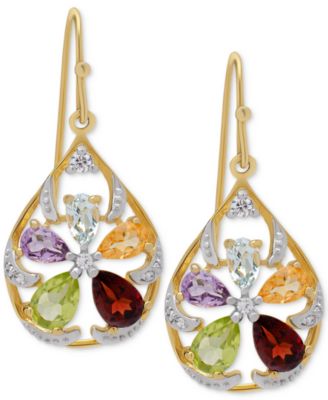 Macy's - Multi-Gemstone Flower Drop Earrings (3 ct. t.w.) in 14k Gold-Plated Sterling Silver