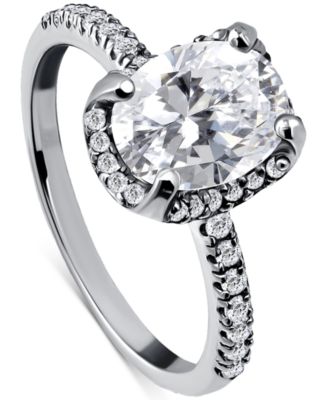 Cubic Zirconia Oval Halo Ring in 18k Gold-Plated Sterling Silver