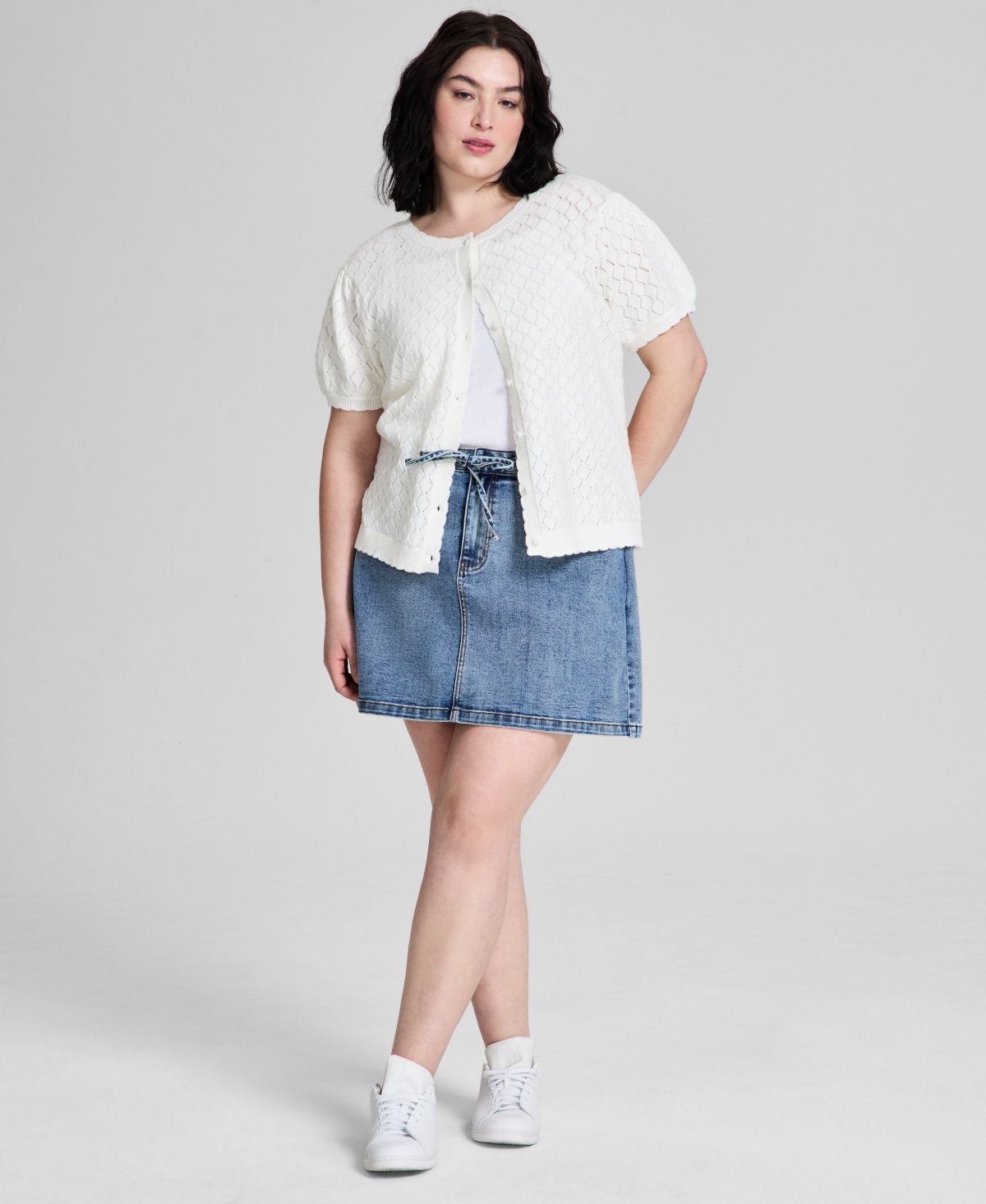 AND NOW THIS TRENDY PLUS SIZE SHORT-SLEEVE CARDIGAN, EXCLUSIVELY AT MACY'S 