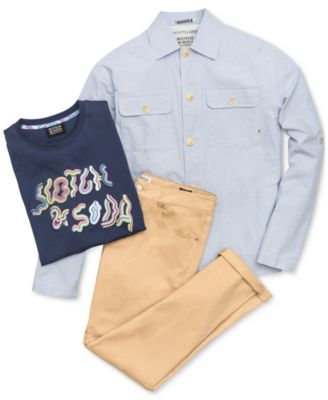 SCOTCH & SODA SCOTCH SODA MENS RELAXED FIT TEXTURED SHIRT JACKET LOGO GRAPHIC T SHIRT RALSTON SLIM FIT STRETCH TWI