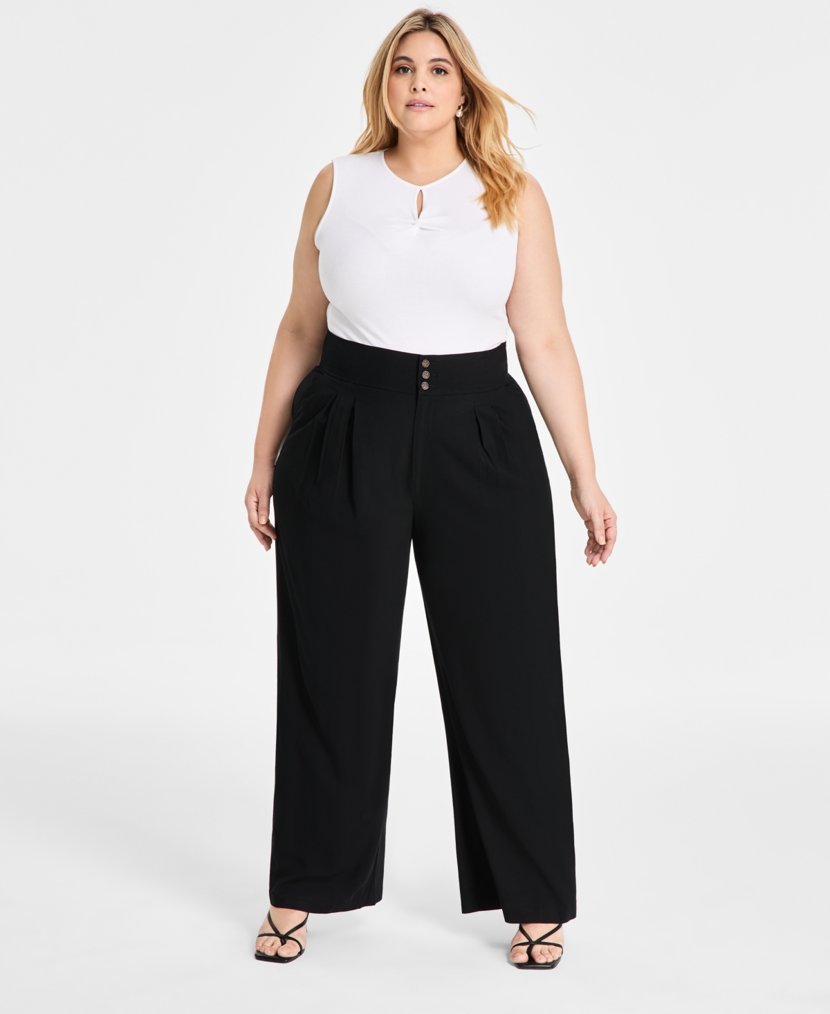 Trendy Plus Size Wide-Leg Pants, Exclusively at Macy's - Oasis Blue