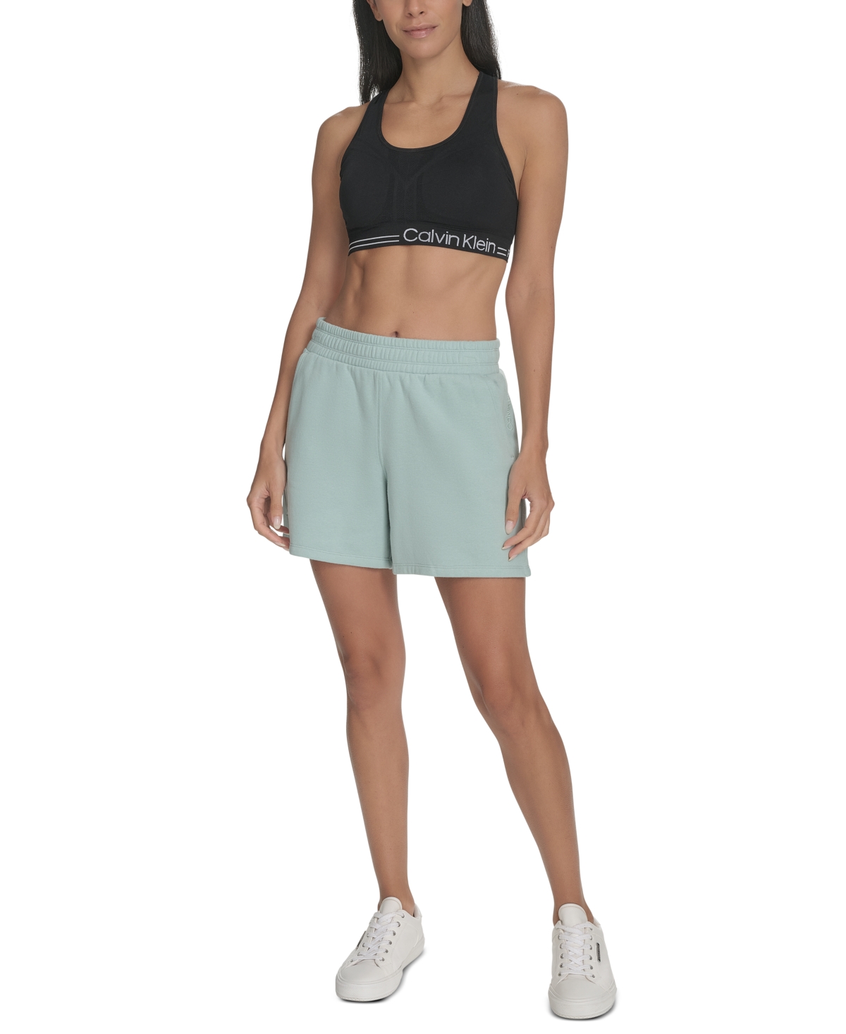 Calvin Klein Women's Fleece Smocked Waistband Midi Shorts In Blue Surf