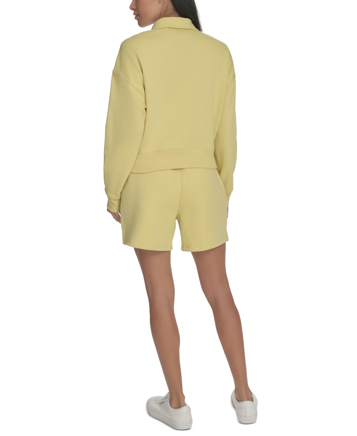 Calvin Klein Women's French Terry Collared Half-zip Pullover Top In Muted Lime