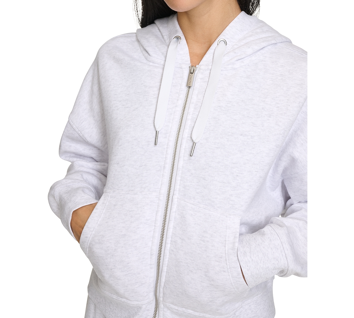 Shop Calvin Klein Women's Fleece Crop Zip-front Long-sleeve Hoodie In Optic Heather