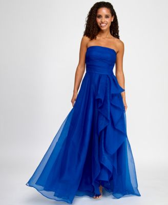 Juniors' Asymmetric Drape Strapless Ball Gown, Created for Macy's