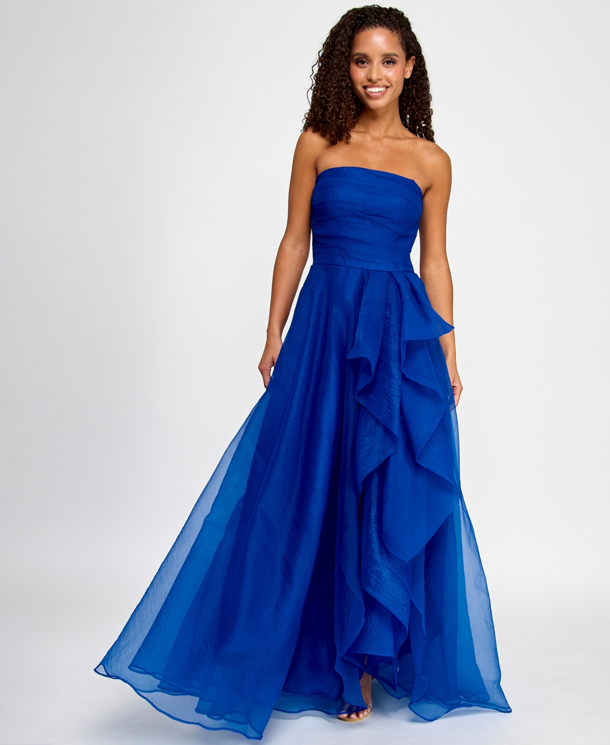 B Darlin Juniors' Asymmetric Drape Strapless Ball Gown, Created For Macy's In Royal