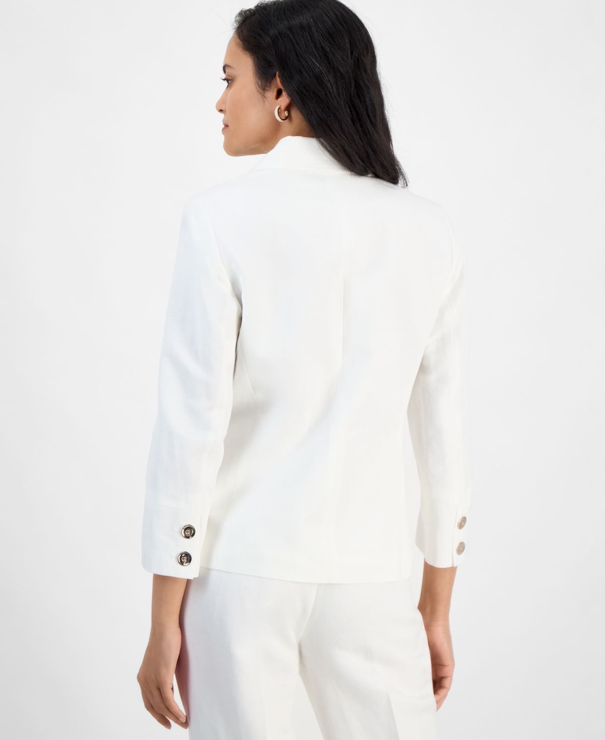 KASPER WOMEN'S LINEN BLEND NOTCHED-COLLAR 3/4-SLEEVE JACKET, REGULAR & PETITE 