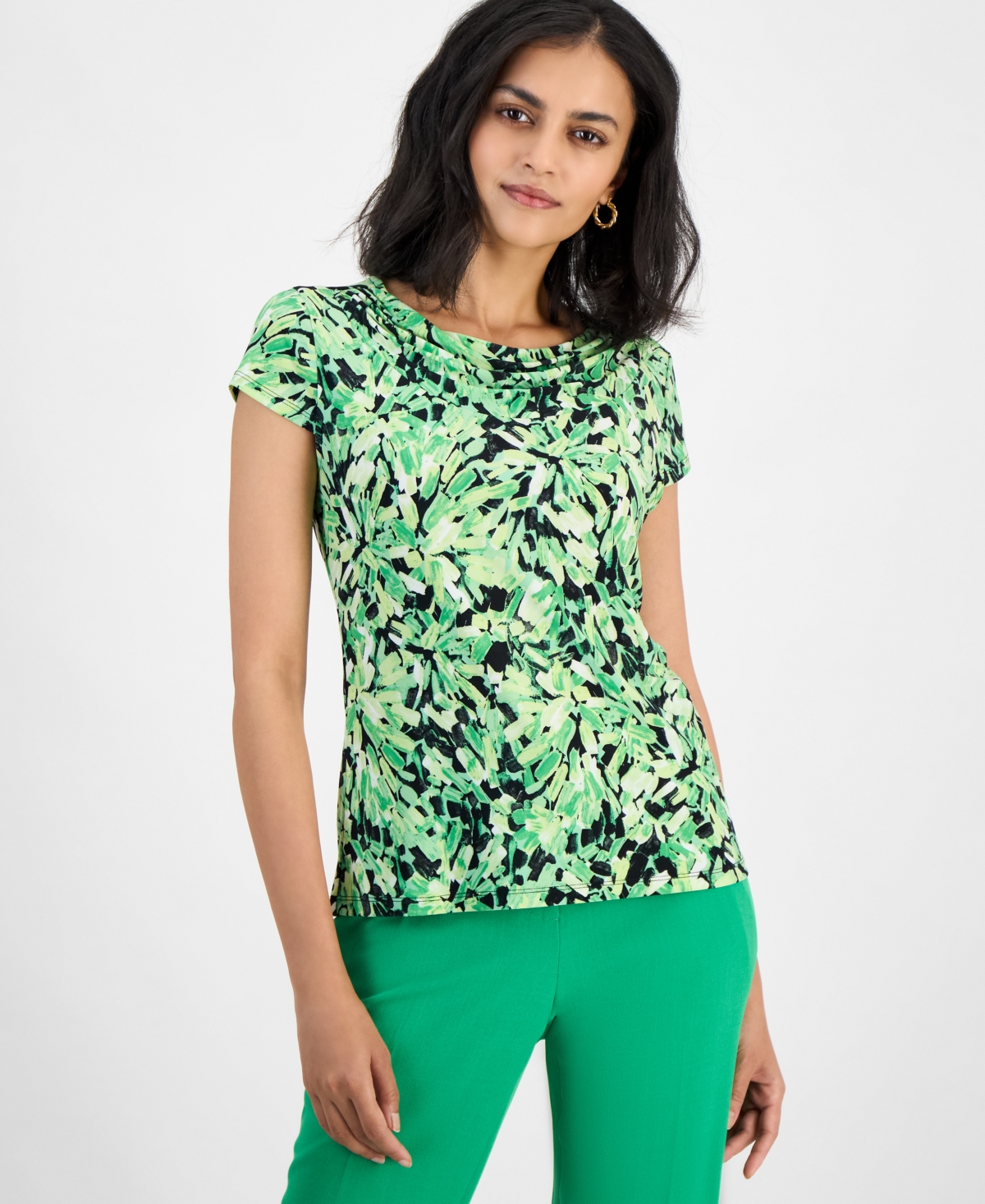 Women's Cowl Neck Cap Sleeve Top, Regular & Petite - Royal Blue