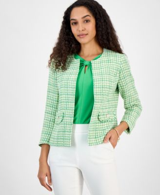 Kasper - Women's Tweed Collarless Open-Front Jacket