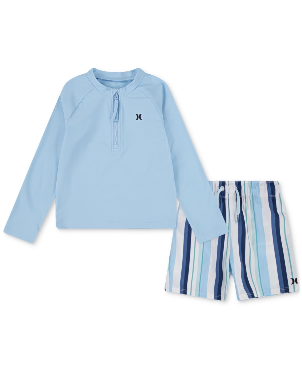 Hurley Toddler Boys Rash Guard Top & Swim Shorts, 2 Piece Set In Blue Grey