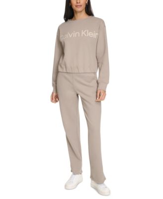 Calvin Klein - Women's Flocked-Logo Fleece Sweatshirt