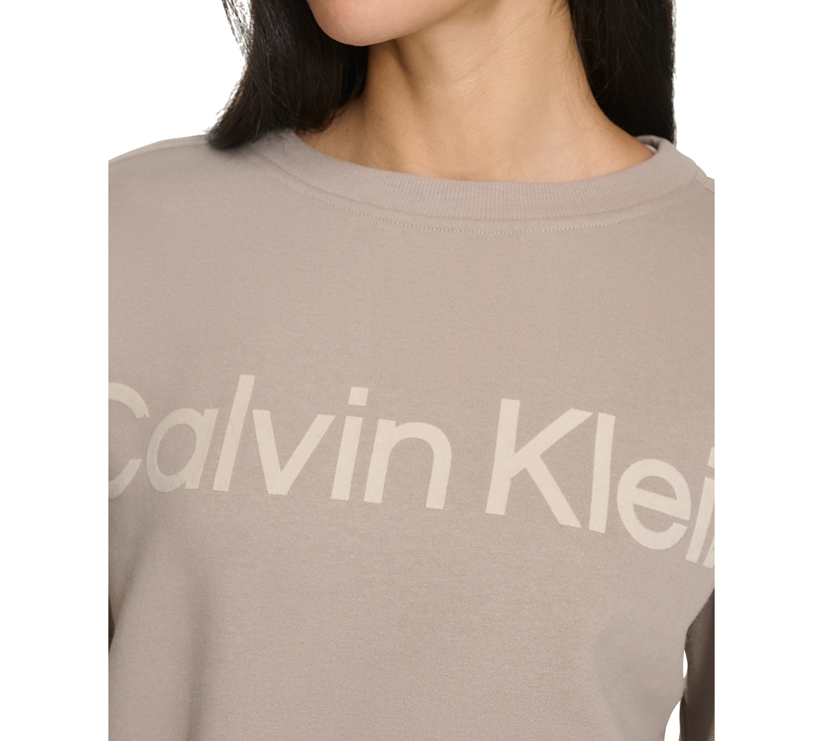 Calvin Klein Performance Women's Flocked-logo Fleece Sweatshirt In Moonrock