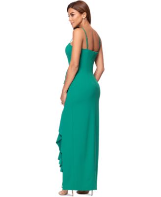 Women's Ruffled Side-Slit Scuba Crepe Gown