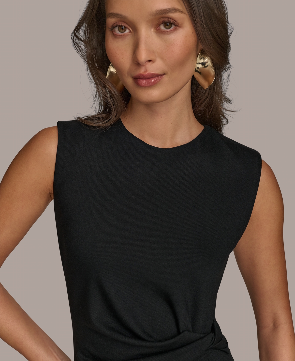 Donna Karan Women's Jewel-neck Front-slit Sheath Dress In Black