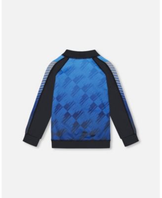 Boys Printed Full Zip Athletic Cardigan Blue And Black