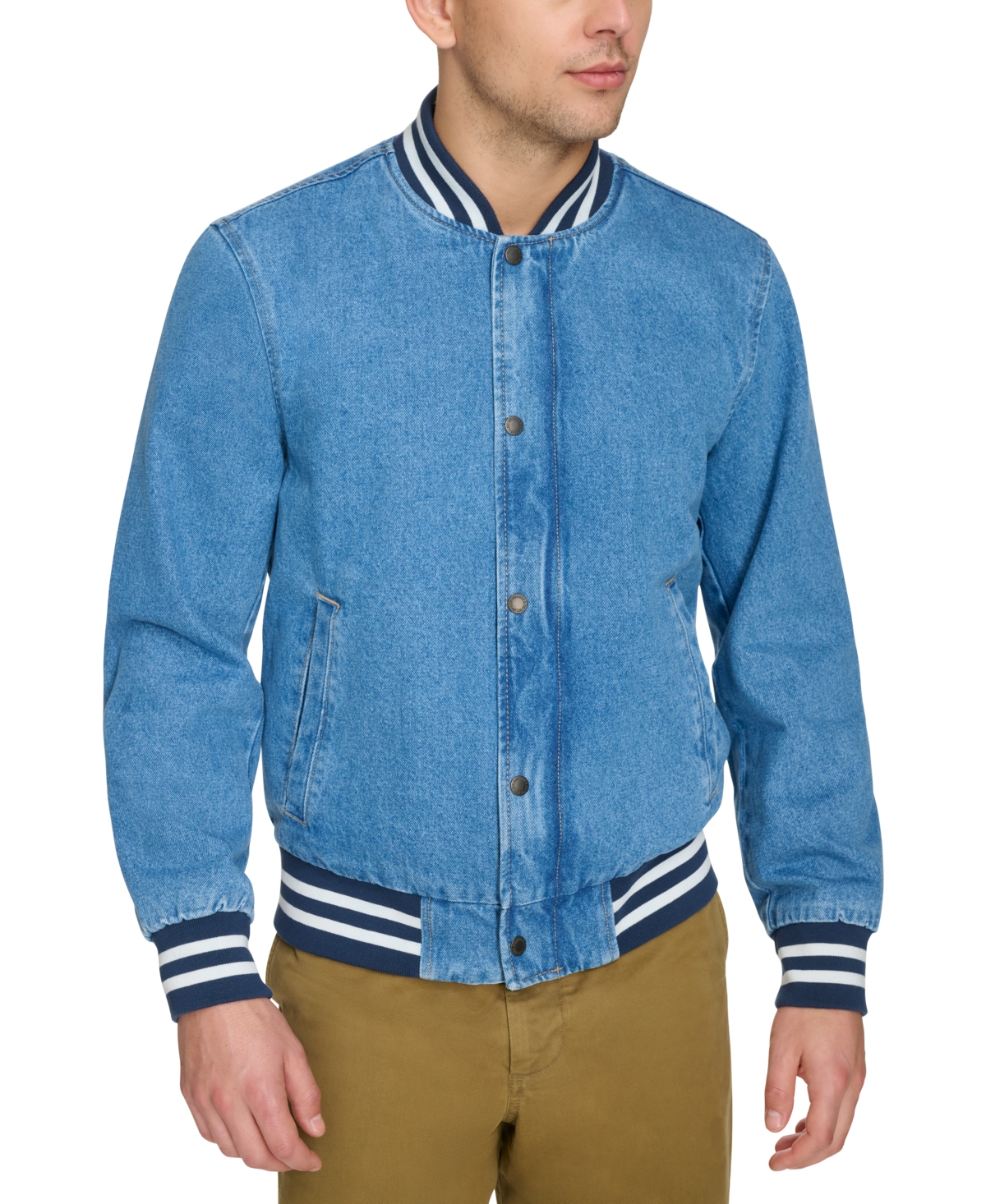 Men's Denim Full-Zip Varsity Bomber Jacket - Denim
