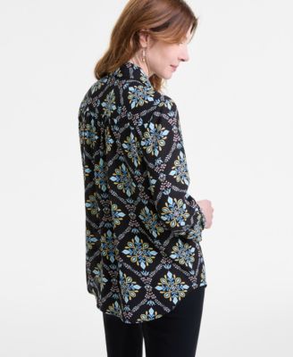 Women's Embellished-Placket Button-Front Shirt, Exclusively at Macy's