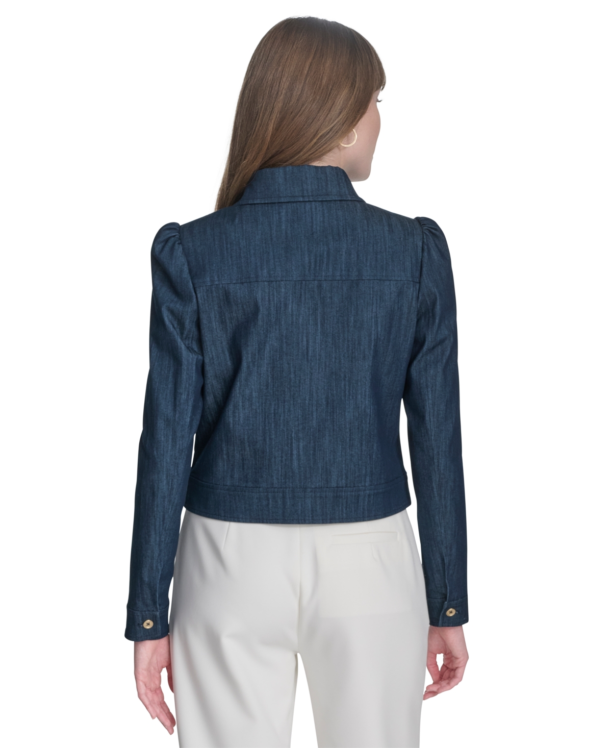 Tommy Hilfiger Womens Denim Sailor Pants Striped Puff Sleeve Blouse Zip Front Trucker Jacket In Navy