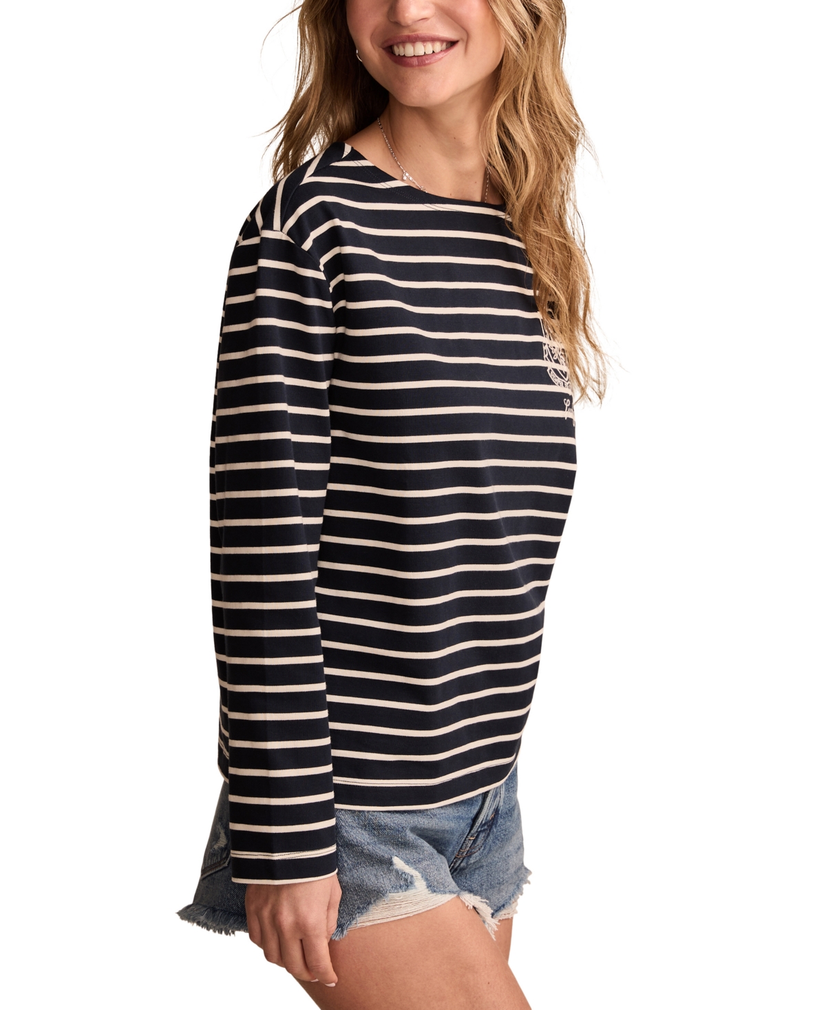 Shop Lucky Brand Women's Breton Striped Cotton Long-sleeve T-shirt In Navy Stripe