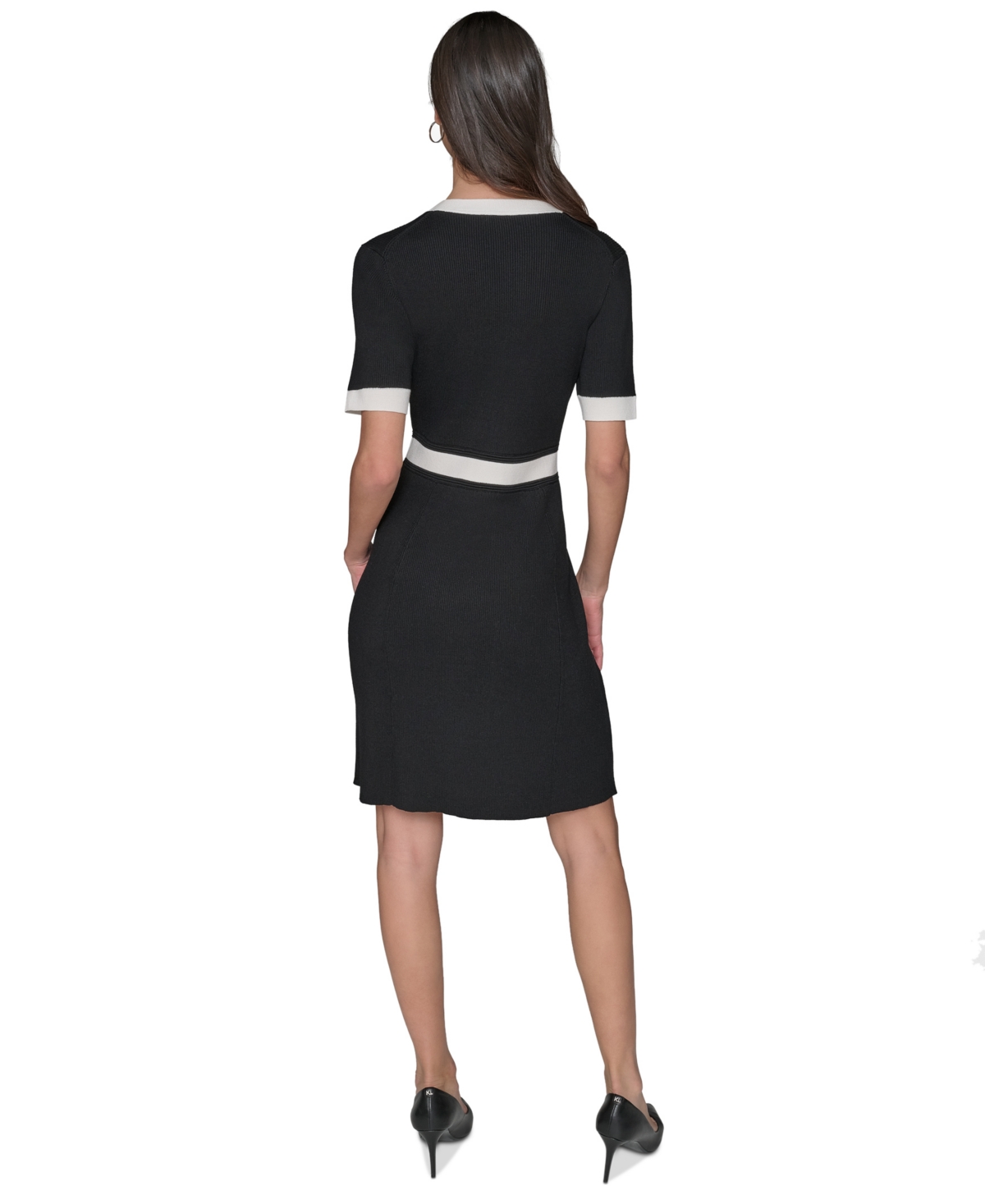Shop Karl Lagerfeld Women's V-neck Short-sleeve Sweater Dress In Blk,sft Wt