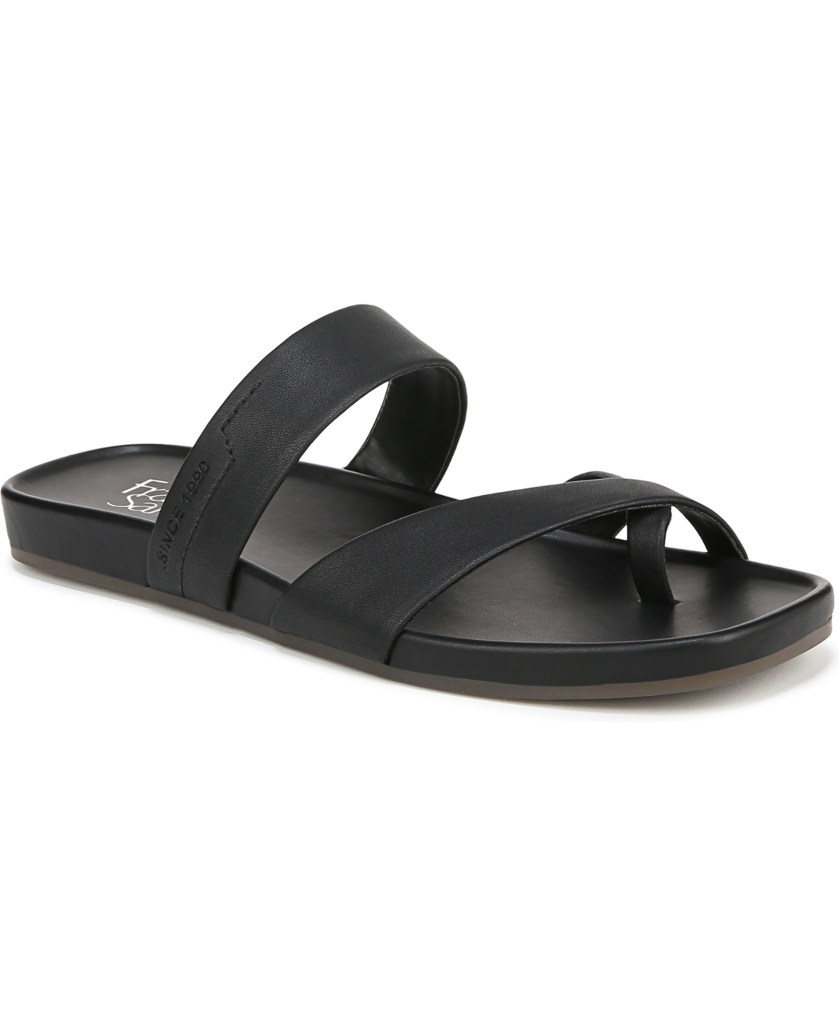 Franco Sarto Women's Estella Open Square Toe Slide Flat Sandals In Black Faux Leather