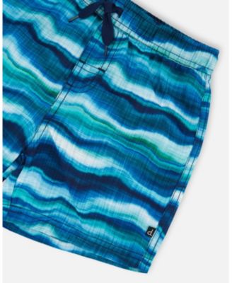 Boy Printed Boardshorts Blue Wave And Black - Toddler|Child
