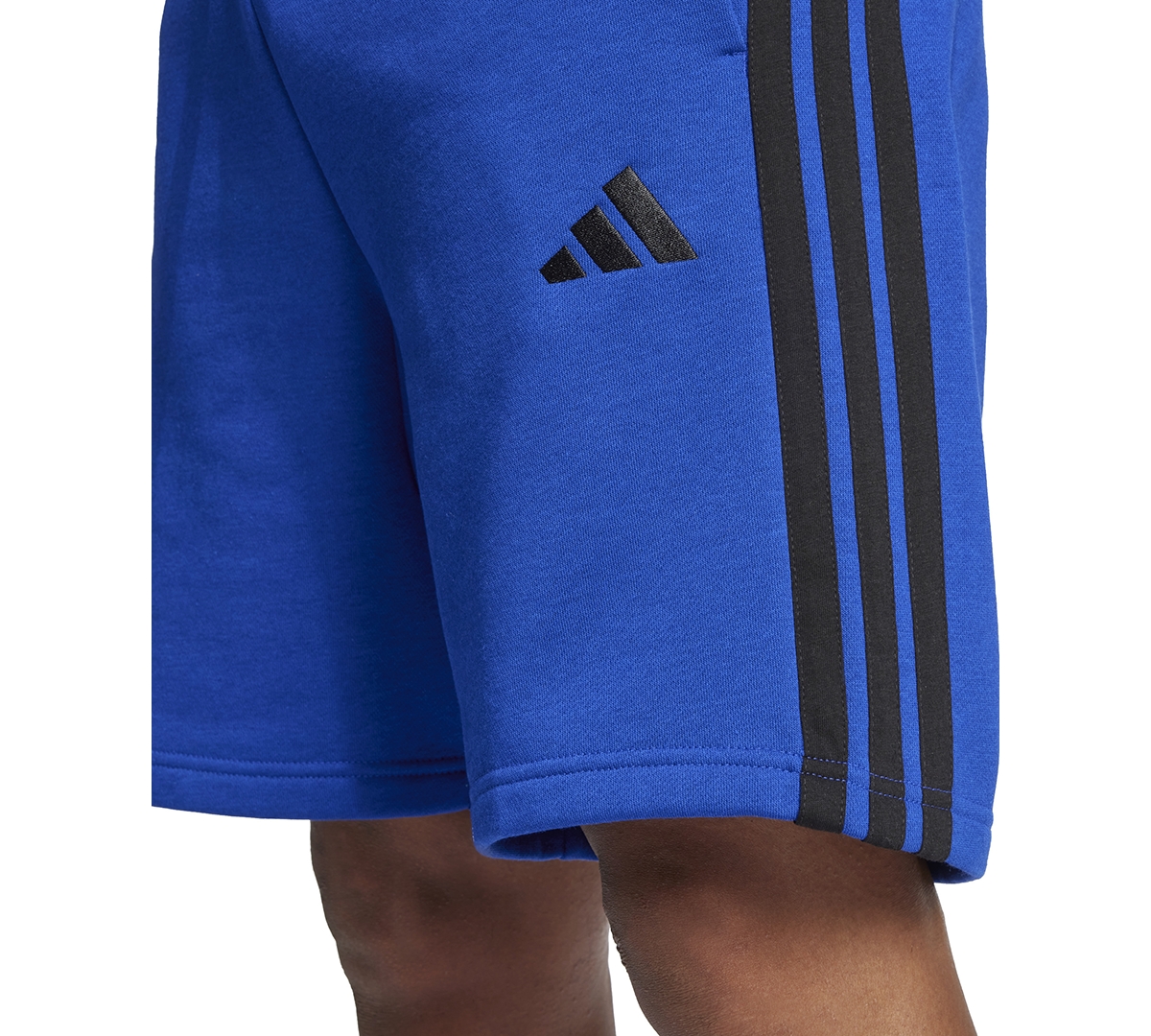 Adidas Originals Men's Essential Three Stripes Fleece Shorts In Blue