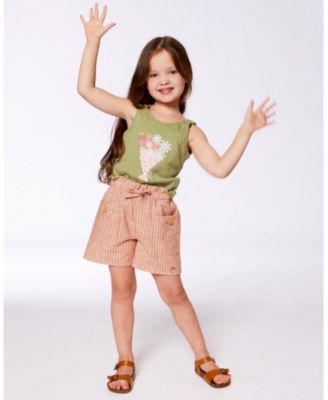 Big Girls Linen Short With Pockets Old Orange Pink