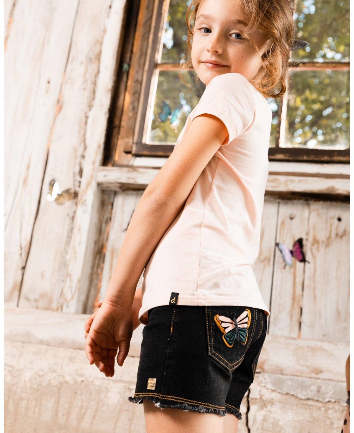 Deux par Toddler Girls Jean Short With Embroidery Black Jeans - Toddler|Child